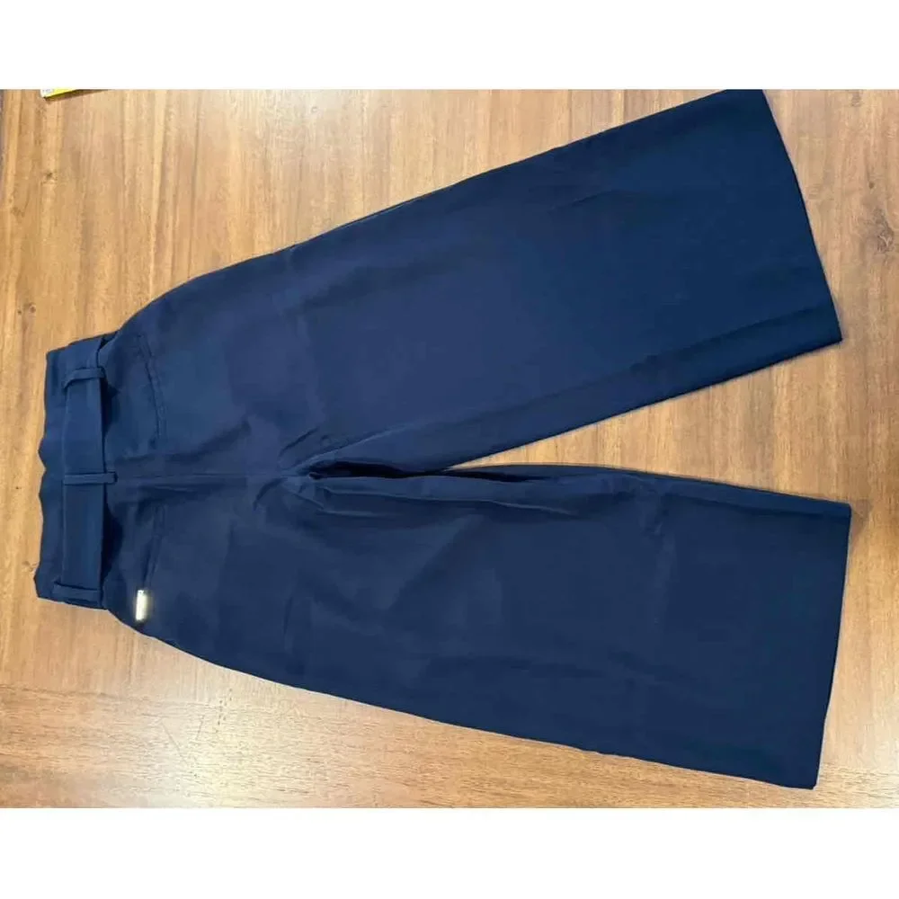 Michael Kors Navy Cropped High-Waisted Wide Leg Belted Waist Pants Size Small